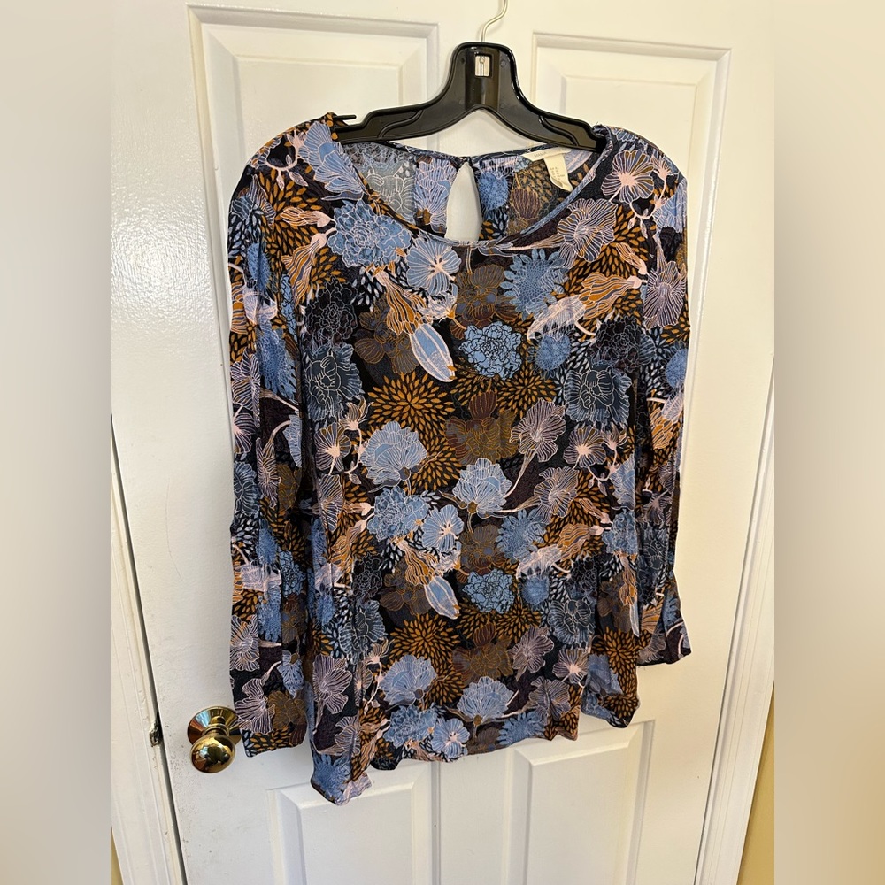 H&M Floral Blouse - Blue and Gold